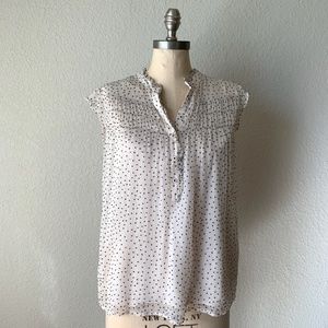SUNDANCE Ruffled Sleeve Polka Dot Blouse Top Lined Henley